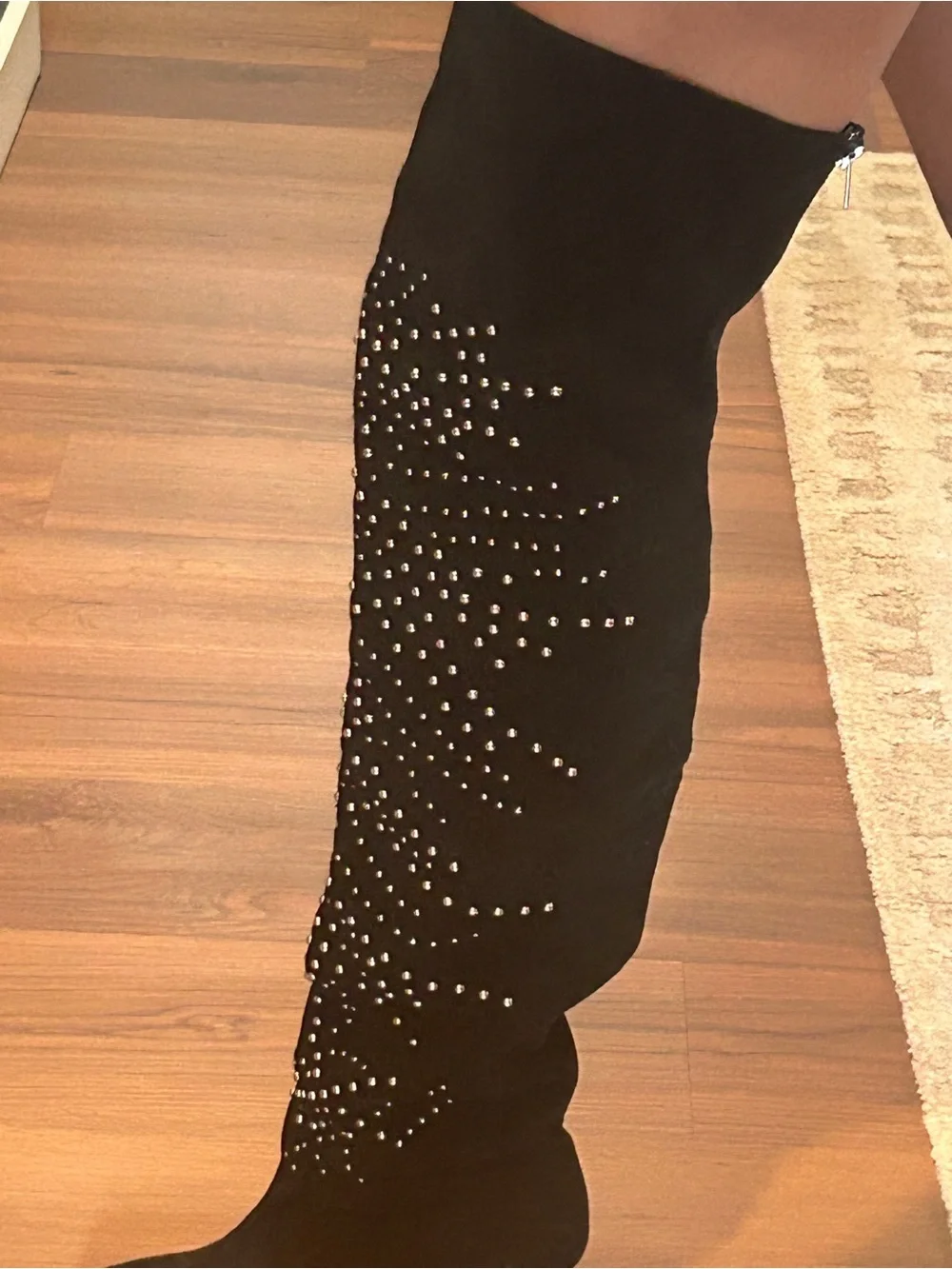 Black Over-the-Knee Studded Boot with Cone Heel-No Box